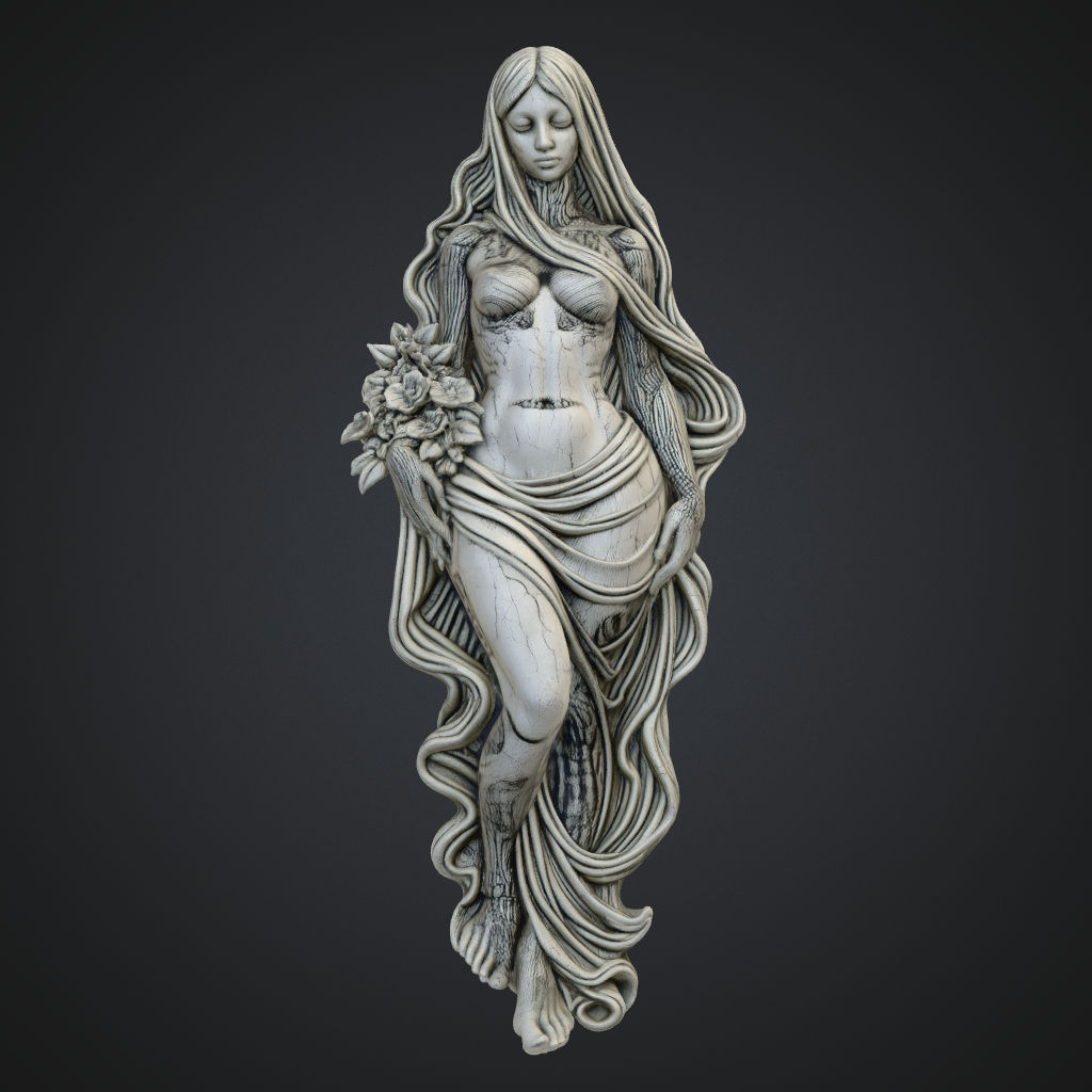 Serene Maiden with Flowers CNC STL file preview